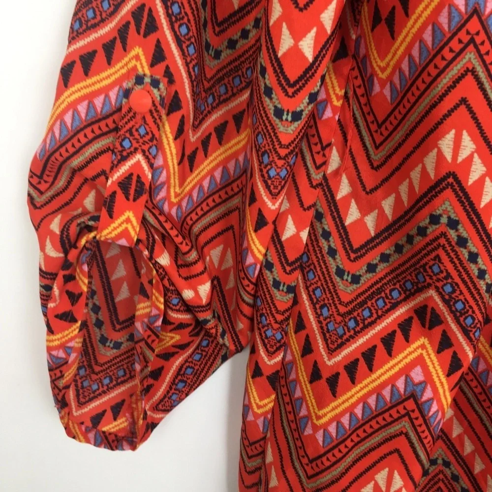 Women’s Colorful Multi Print Tunic/Top Dress Boho Orange Chevron Ladies Size XXL